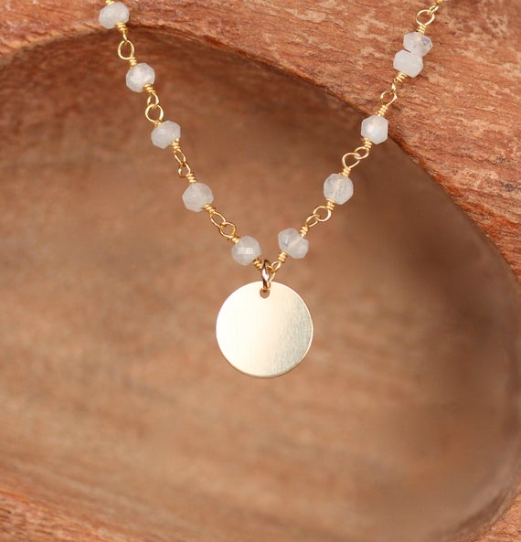 Moonstone Beaded Necklace - Gold Disc Necklace - Wedding Necklace - June Birthstone -