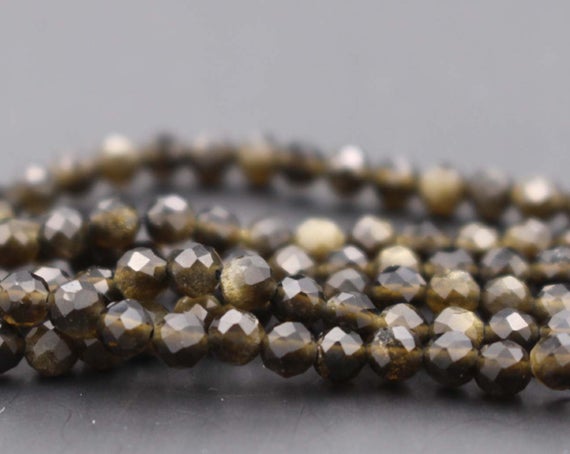 3mm Natural Golded Obsidian Faceted Small Size Beads,3mm Small Size Beads Wholesale Bulk Supply,15 Inches One Starand