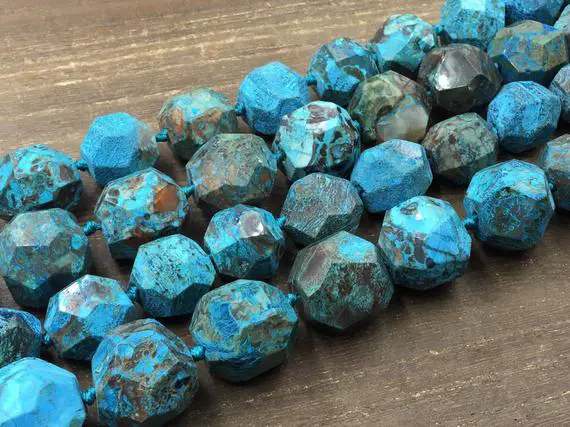 Facted Blue Ocean Jasper Beads Large Ea Sediment Jasper Nugget Ball Beads Freeform Gemstone Beads Supplies 19-25*18-23mm 15.5" Strand