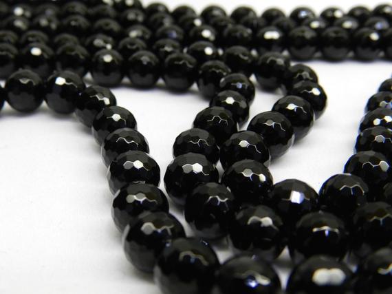 Aaa Black Onyx Beads Natural Faceted 6mm/8mm/10mm/12mm, 15.5" Full Strand, Hole Size 0.8mm, Micro Cutting, Well Polish, Center Drill