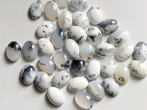 10x14mm Dendrite Opal Oval Cabochon, Natural Dendrite Opal Plain Oval Flat Back, Loose Dendrite Gems For Jewelry (5pcs To 10pcs Options)
