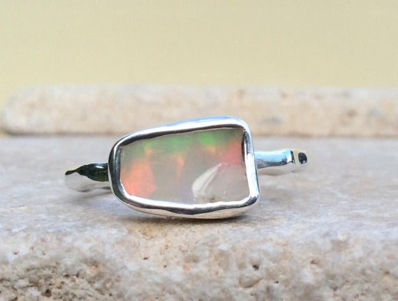 Raw Ethiopian Opal Silver Ring, Natural Gemstone Silver Ring, Mothers Day Gift
