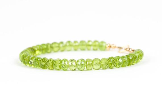 Peridot Bracelet, Green Gemstone Delicate Bracelet, Genuine Peridot Handmade Jewelry