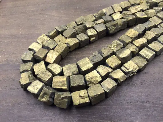 Gold Plated Pyrite Nuggets Gold Cubs Iron Pyrite Nugget Cube Beads 10-12mm Rough Stone Loose Beads Natural Gemstone 15.5" Full Strand