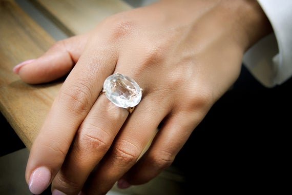 Rare Quartz Ring · Rose Gold Ring · Oval Crystal Quartz Ring · Big Stone Ring · Semiprecious Ring · Raw Gem Ring · Pink Gold Ring
