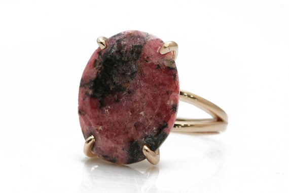 Rhodonite Ring · Rose Gold Ring · Statement Ring · Oval Stone Ring · Gemstone Ring · 14k Gold Ring For Women · Bridal Ring · Pink Gem Ring