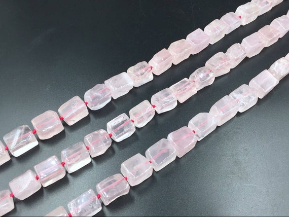 Rose Quartz Nugget Beads Square Rose Quartz Crystal Cube Beads Loose Beads Pink Quartz Gemstone Beads 8-12*12-16mm 15.5" Full Strand
