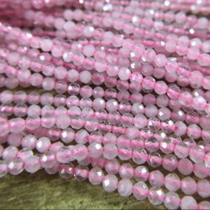Shop Rose Quartz Faceted Beads! 3mm Faceted Rose Quartz Micro Faceted Round Pink Rose Quartz Crystal Beads Natural Tiny Small Gemstone Beads Jewelry Beads 15.5" Full Strand | Natural genuine faceted Rose Quartz beads for beading and jewelry making.  #jewelry #beads #beadedjewelry #diyjewelry #jewelrymaking #beadstore #beading #affiliate #ad
