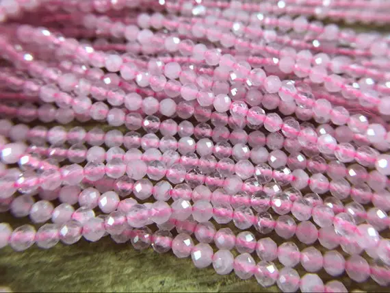 3mm Faceted Rose Quartz Micro Faceted Round Pink Rose Quartz Crystal Beads Natural Tiny Small Gemstone Beads Jewelry Beads 15.5" Full Strand