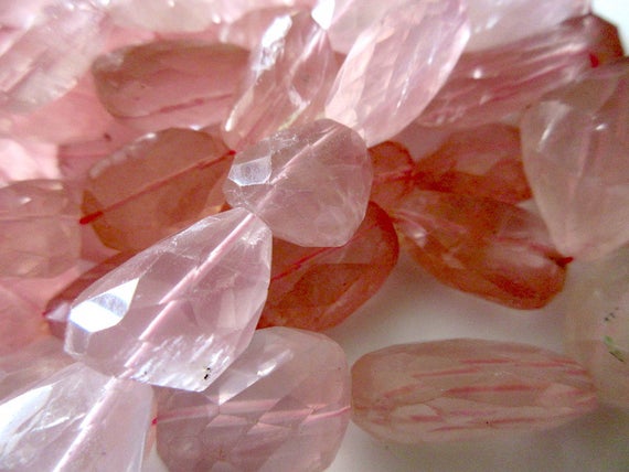 Natural Rose Quartz Faceted Tumbles Beads, 17mm To 22mm Pink Quartz Tumbles, 20 Inch Strand, Sold As 1 Strand & 5 Strands, Gds504