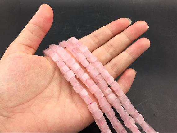 6mm Rose Quartz Cube Beads Square Tube Beads Semiprecious Beads Pink Crystal Cube Beads Jewelry Making Supplies Bulk Wholesale