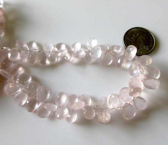 Natural Rose Quartz Pear Beads, Faceted Rose Quartz Pear Briolette Beads, 7mm To 12mm Rose Quartz Beads, 9 Inch/4.5 Inch Strand, Gds1270