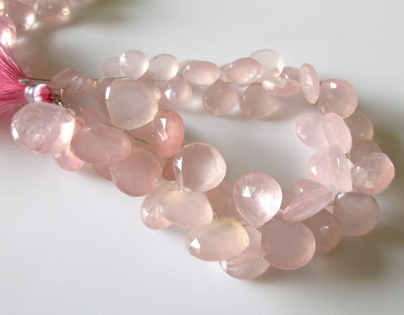 Natural Rose Quartz Heart Beads, Faceted Rose Quartz Heart Briolette Beads, 10mm To 17mm Rose Quartz Beads, 9 Inch/4.5 Inch Strand, Gds1272