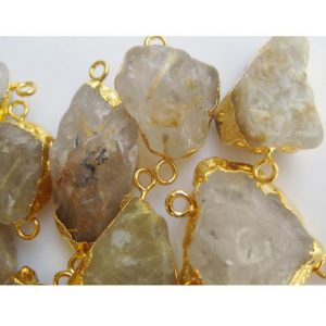 Shop Rutilated Quartz Chip & Nugget Beads! Gold Rutilated Quartz Connector, Raw Gemstone Connectors, Natural Gold Rutile Connectors, Gold Rutile Rough, 5 Pieces, 22mm To 28mm Approx | Natural genuine chip Rutilated Quartz beads for beading and jewelry making.  #jewelry #beads #beadedjewelry #diyjewelry #jewelrymaking #beadstore #beading #affiliate #ad