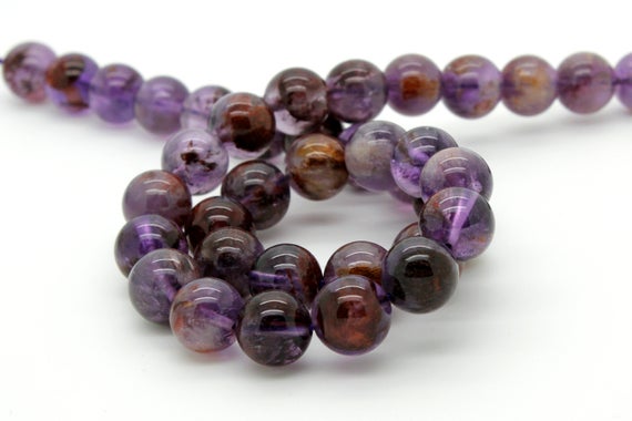 Genuine Super Seven Beads, Purple Rutilated Aaa Super Seven Polished Smooth Round Natural Gemstone Stone Beads - Full Strand - Rn38