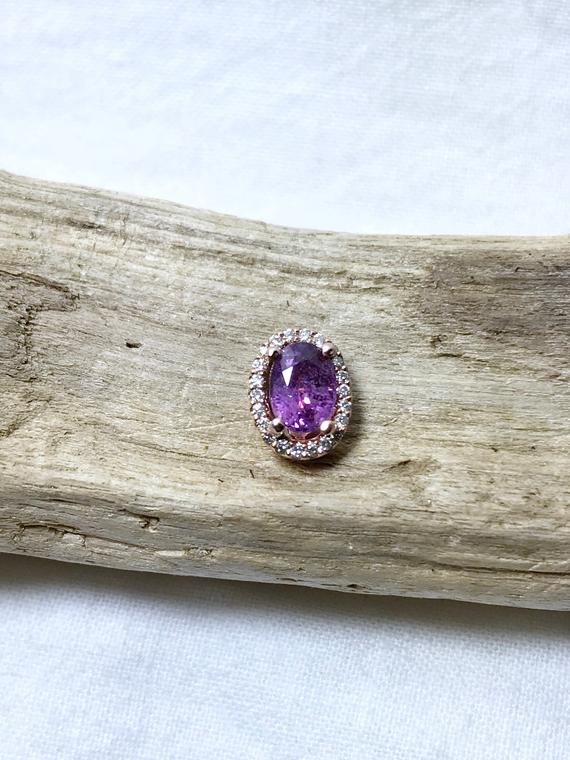 14k Rose Gold Natural Pinkish Purplish Sapphire (1.04 Ct) Diamond Pendant, Appraised 2,250 Cad