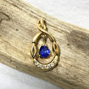 Shop Sapphire Pendants! 14K Yellow Gold Natural Sapphire (0.38 ct) Diamond Pendant, Appraised 2,150 CAD | Natural genuine Sapphire pendants. Buy crystal jewelry, handmade handcrafted artisan jewelry for women.  Unique handmade gift ideas. #jewelry #beadedpendants #beadedjewelry #gift #shopping #handmadejewelry #fashion #style #product #pendants #affiliate #ad