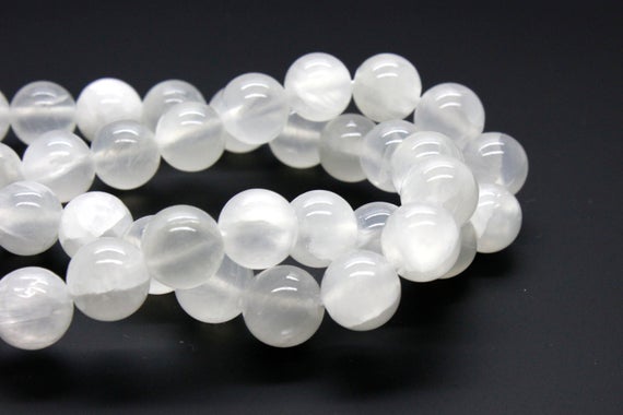 Natural Selenite Smooth Round Sphere Loose Gemstone Beads - Grade Ab