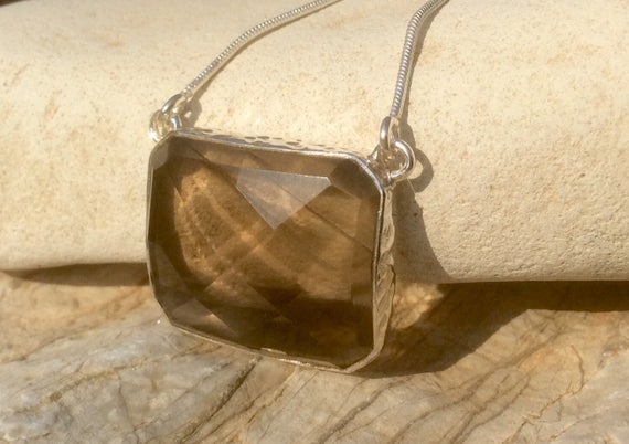 Smokey Quartz Necklace, Gemstone Silver Necklace, Gift For Her, Brown Stone Pendant Necklace