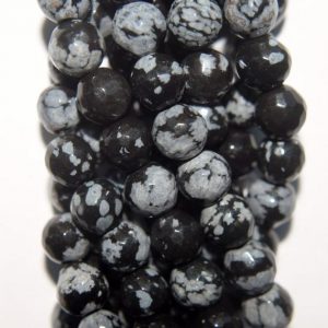 Shop Snowflake Obsidian Faceted Beads! Natural Faceted Snowflake Obsidian Beads – Round 6 mm Gemstone Beads – Full Strand 16", 59 beads, A+ Quality | Natural genuine faceted Snowflake Obsidian beads for beading and jewelry making.  #jewelry #beads #beadedjewelry #diyjewelry #jewelrymaking #beadstore #beading #affiliate #ad