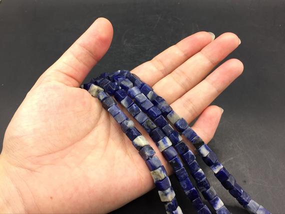 6mm Blue Sodalite Cube Beads Square Tube Beads Blue Semiprecious Beads Blue Gemstone Beads Cube Beads Jewelry Making Supplies Bulk Wholesale