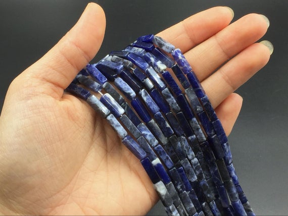 Natural Sodalite Tube Beads Rectangle Beads Semiprecious Beads Blue Gemstone 4x14mm High Quality Jewelry Making Supplies Bulk Wholesale
