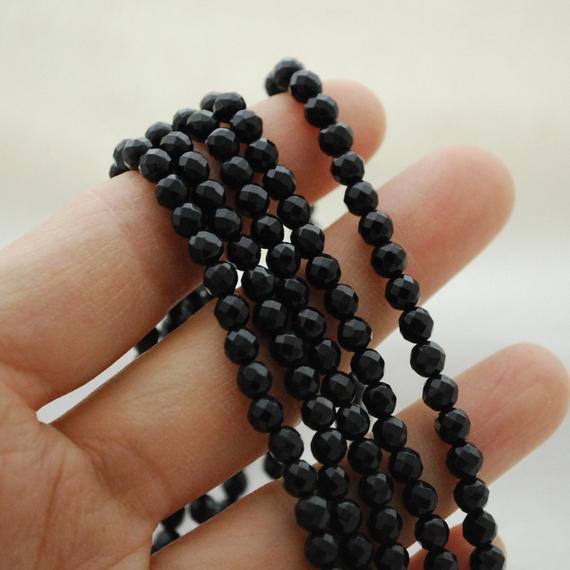 4mm Black Spinel Gemstone Faceted Round Beads - 15" Strand