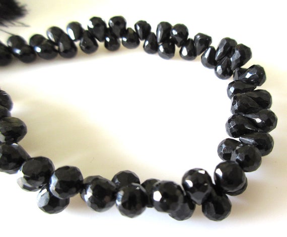 Black Spinel Briolette Beads, Faceted Black Spinel Tear Drop Beads, 6mm Natural Loose Black Spinel, 10 Inch Strand, Gds1085