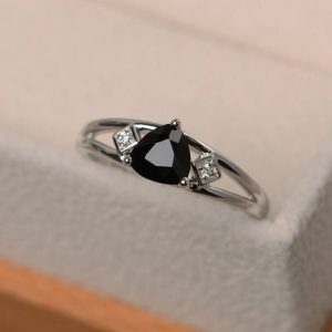 Shop Spinel Rings! Natural black spinel ring, anniversary ring, three stones ring, trillion cut black gemstone, sterling silver ring | Natural genuine Spinel rings, simple unique handcrafted gemstone rings. #rings #jewelry #shopping #gift #handmade #fashion #style #affiliate #ad