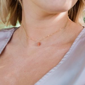 Tiny raw orange sunstone gemstone pendant choker necklace in gold, silver, bronze or rose gold. Handmade to order | Natural genuine Sunstone pendants. Buy crystal jewelry, handmade handcrafted artisan jewelry for women.  Unique handmade gift ideas. #jewelry #beadedpendants #beadedjewelry #gift #shopping #handmadejewelry #fashion #style #product #pendants #affiliate #ad