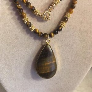 Shop Tiger Eye Pendants! Long Brown Necklace – Tigers Eye Gemstone Jewellery – Pendant Jewelry – Gold – Beaded | Natural genuine Tiger Eye pendants. Buy crystal jewelry, handmade handcrafted artisan jewelry for women.  Unique handmade gift ideas. #jewelry #beadedpendants #beadedjewelry #gift #shopping #handmadejewelry #fashion #style #product #pendants #affiliate #ad
