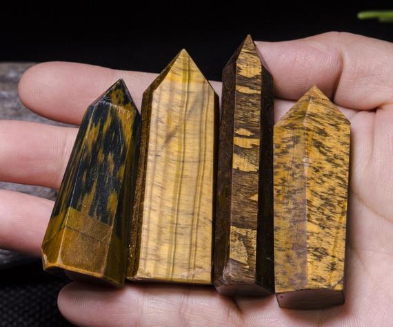 4pcs Gold Sheen Tiger's Eye Towers/natural Tiger's Eye Point/tumbled Tiger's Eye/energy Stone/decor/special Gift/crystal Grid/reiki/chakra