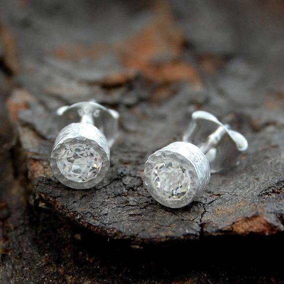 White Topaz Sterling Silver Stud Earrings, Gemstone Earrings, Birthstone Earrings, Simple Earrings, Dainty Earrings, Jewelry Set