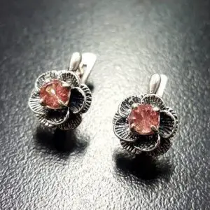 Pink Rose Earrings, Pink Tourmaline, Vintage Earrings, Pink Flower Earrings, Tourmaline Earrings, Stud Earrings, Rose, Solid Silver Earrings | Natural genuine Tourmaline earrings. Buy crystal jewelry, handmade handcrafted artisan jewelry for women.  Unique handmade gift ideas. #jewelry #beadedearrings #beadedjewelry #gift #shopping #handmadejewelry #fashion #style #product #earrings #affiliate #ad