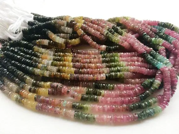 5.5mm Multi Tourmaline Faceted Tyre Beads, Tourmaline Spacer Beads, Multi Tourmaline For Necklace (6.5in To 13in Options) - Aga47