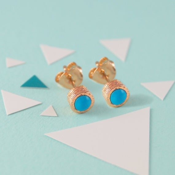 Turquoise Rose Gold Silver Stud Earrings, Turquoise Studs, December Birthstone, Sterling Silver Stud Earrings