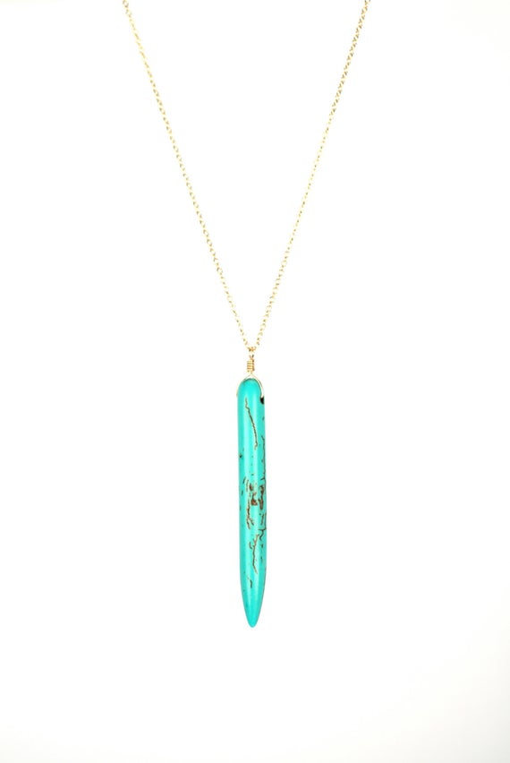 Spike Necklace - Turquoise Spike Necklace - A Long Turquoise Point On A 14k On A 14k Gold Vermeil Or Sterling Silver Chain