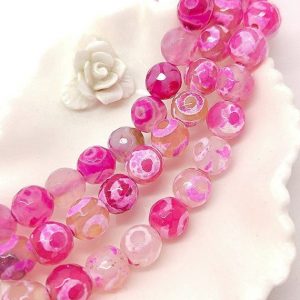 Faceted Rustic Tibetan Eye DZI Agate Beads  Agate Gemstone Beads 8 mm / Pink Beads Buddha Beads  Mala  Agate Beads DZI Heavens Beads 4 beads | Natural genuine faceted Agate beads for beading and jewelry making.  #jewelry #beads #beadedjewelry #diyjewelry #jewelrymaking #beadstore #beading #affiliate #ad