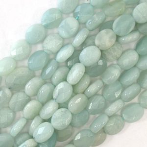 Shop Amazonite Beads! 10mm natural faceted blue amazonite flat oval beads 15.5" strand | Natural genuine beads Amazonite beads for beading and jewelry making.  #jewelry #beads #beadedjewelry #diyjewelry #jewelrymaking #beadstore #beading #affiliate #ad