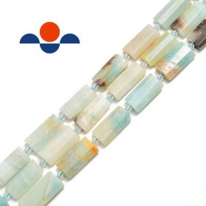 Shop Amazonite Bead Shapes! Amazonite Faceted Flat Rectangle Cylinder Tube Beads 14x28mm 15.5" Strand | Natural genuine other-shape Amazonite beads for beading and jewelry making.  #jewelry #beads #beadedjewelry #diyjewelry #jewelrymaking #beadstore #beading #affiliate #ad