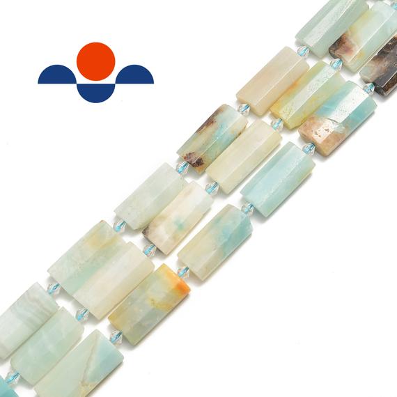 Amazonite Faceted Flat Rectangle Cylinder Tube Beads 14x28mm 15.5" Strand