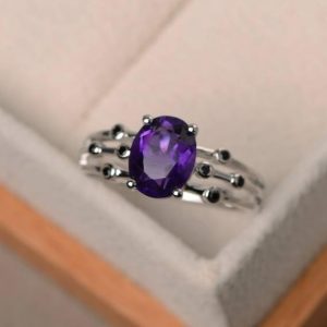 Natural amethyst ring, wedding ring, oval cut purple gemstone, February birthstone, sterling silver ring | Natural genuine Array jewelry. Buy handcrafted artisan wedding jewelry.  Unique handmade bridal jewelry gift ideas. #jewelry #beadedjewelry #gift #crystaljewelry #shopping #handmadejewelry #wedding #bridal #jewelry #affiliate #ad