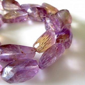 Ametrine Faceted Tumble Bead, Natural Amethyst Citrine Tumbles, Natural Gemstones, 18mm To 24mm, Sold As 10 Inch & 20 Inch Strand, SKUGDS110 | Natural genuine faceted Ametrine beads for beading and jewelry making.  #jewelry #beads #beadedjewelry #diyjewelry #jewelrymaking #beadstore #beading #affiliate #ad