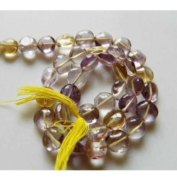 8mm Ametrine Coin Beads, Faceted Ametrine Coin Beads, 13 Inch Strand