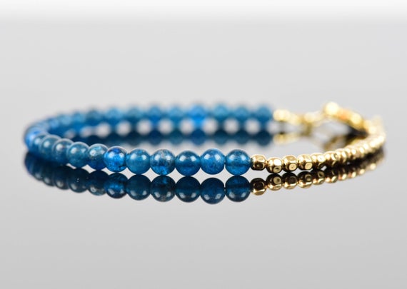Healing Blue Apatite Bracelet, Natural Gemstone Bracelet, Gold Filled Accent Beads