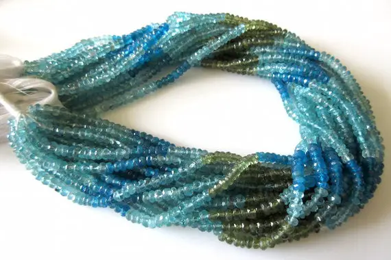 Natural Blue Apatite Green Rondelle Beads, 4.5mm Faceted Rondelles, Multi Color Apatite Beads, 13 Inch Strand, Sold 5/50 Strands, Sku-2643