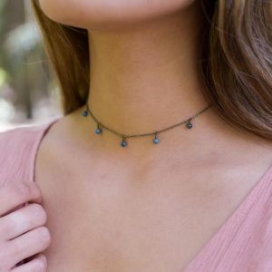 Boho blue apatite dangle bead drop choker necklace in bronze, silver, gold or rose gold. Adjustable length. Handmade to order. | Natural genuine Gemstone necklaces. Buy crystal jewelry, handmade handcrafted artisan jewelry for women.  Unique handmade gift ideas. #jewelry #beadednecklaces #beadedjewelry #gift #shopping #handmadejewelry #fashion #style #product #necklaces #affiliate #ad