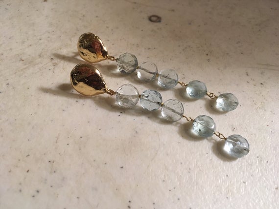 Aqua Earrings - Aquamarine Gemstone Jewellery - Gold Jewelry - Dangle - Luxe