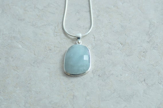 Aquamarine Sterling Silver Pendant // Aquamarine Faceted Sterling Silver Pendant //  Natural Aquamarine Pendant And Sterling // March Stone