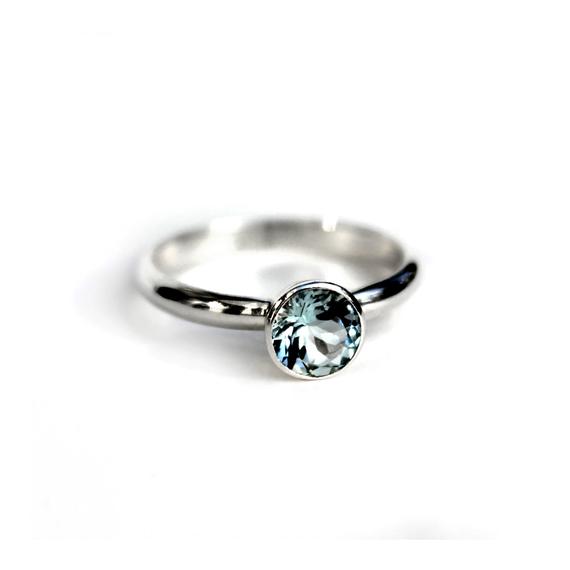 Aquamarine Princess Ring | 14k Palladium White Gold, Sterling Silver | Engagement, Promise, Birthstone Ring, Anniversary Gift, Wedding Band